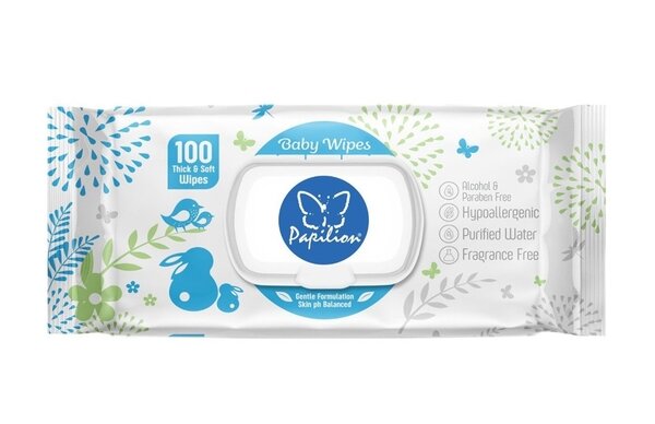 Серветки вологі Papilion Pure дитячі з пластиковим клапаном, 100 шт