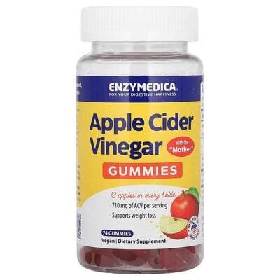 Яблучний оцет сидровий Enzymedica Apple Cider Vinegar Gummies with the Mother, 74 веганські жувальні мармеладки