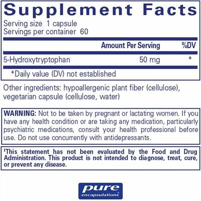 5-HTP Pure Encapsulations 5-HTP (5-гідрокситриптофан) 50 мг, 60 капсул