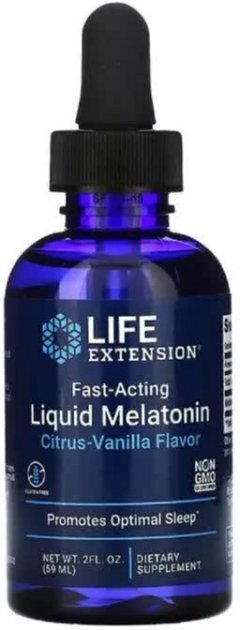 Мелатонін рідкий Life Extension Fast-Acting Liquid Melatonin Citrus-Vanilla Flavor з цитрусово-ванільним смаком, 2 рідкі унції (59 мл)