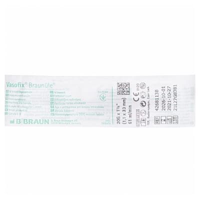 Канюля внутрішньовенна B.Braun Vasofix Braunule 20G x 1 1/4" 61 мл/хв, (1,1 x 33 мм) рожева, 1 штука