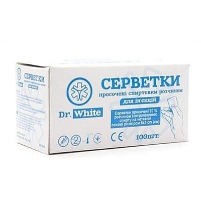 Серветки спиртові Dr.White для ін'єкцій 30 мм х 60 мм, 100 штук