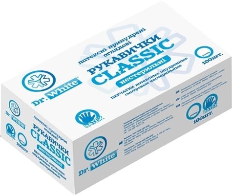 Рукавички оглядові Dr.White Classic латексні припудрені, розмір S, нестерильні, 1 пара