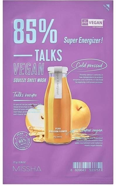 Маска тканинна для обличчя Missha Talks Vegan Squeeze Super Energizer тонізуюча, 27 г