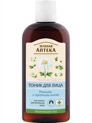 Тонік для обличчя Зелена Аптека Ромашка і протеїни бавовни для чутливої шкіри, 200 мл