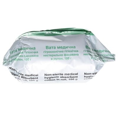 Вата нестерильна Medicare absorbent cotton in roll медична, гігроскопічна, гігієнічна, 100 г