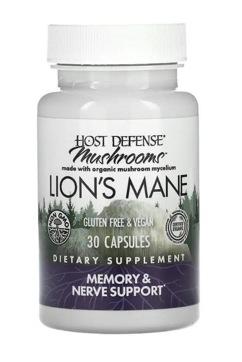 Гриб їжовик гребінчастий (Левова Грива) Host Defense Lion's Mane, Fungi Perfecti, 30 капсул