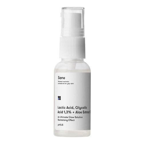 Сироватка для обличчя Sane Lactic, Glycolic Acid 1,3% + Aloe Extract з молочною та гліколевою кислотою + екстракт алое, 30 мл