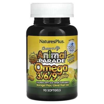 Омега 3-6-9 для дітей Nature's Plus Animal Parade Junior Omega 3-6-9, лимон, 90 капсул