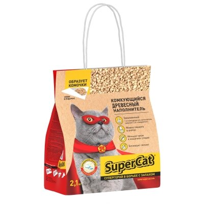 Наповнювач для туалету Collar SuperCat деревний комкуючий, 2,1 кг