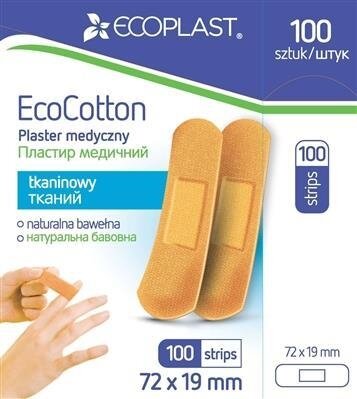 Набір пластирів медичних Ecoplast EcoCotton на тканій основі, 72 x 19 мм, 100 штук