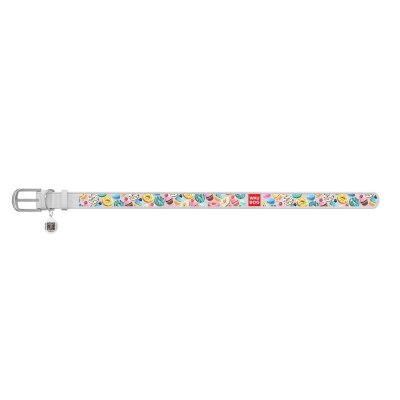 Нашийник для собак Collar WAUDOG Design з QR паспортом, малюнок Пончики, шкіряний, ширина 25 мм довжина 38-49 см, білий