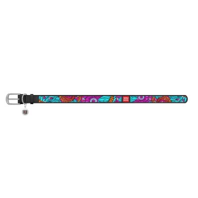 Нашийник для собак Collar WAUDOG Design з QR паспортом, малюнок Літо, шкіряний, ширина 12 мм довжина 19-25 см, чорний
