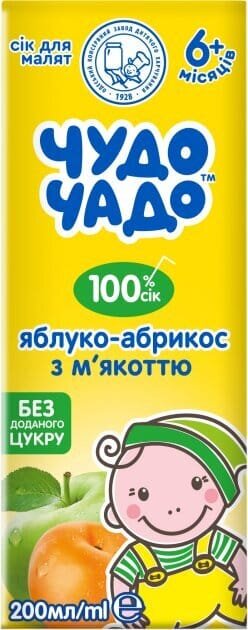 Сік Чудо-Чадо яблучно-абрикосовий з м'якоттю, без цукру, 200 мл