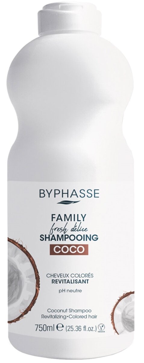 Шампунь Byphasse Family Fresh Delice для фарбованого волосся, з кокосом, 750 мл