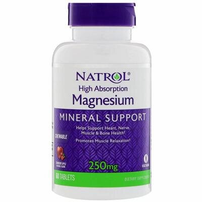 Магній Natrol Magnesium 250 мг, смак яблук та журавлини, 60 жувальних таблеток