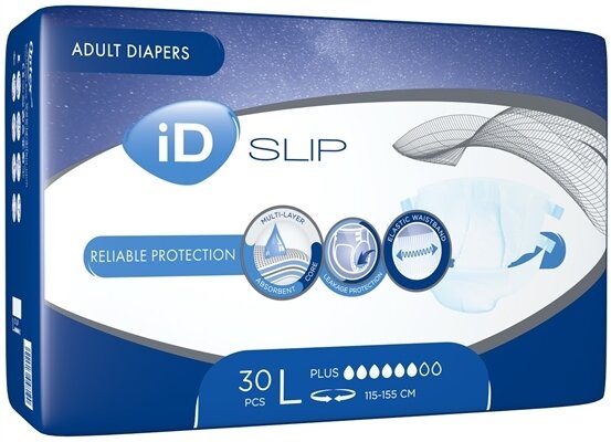 Підгузки для дорослих iD Slip Plus, розмір L (115-155 см), 30 штук