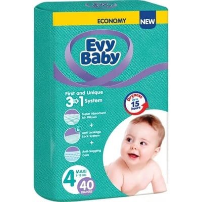 Підгузки Evy Baby Maxi дитячі, розмір 4+, 7-18 кг, 40 шт