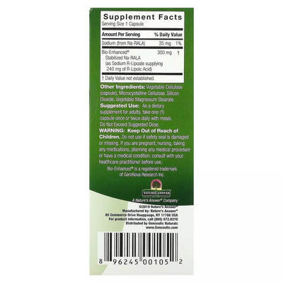 R-ліпоєва кислота Genceutic Naturals R-Lipoic Acid+ вег. капсули №60