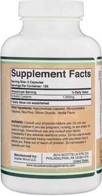Ацетилцистеїн Double Wood N-Acetyl Cysteine (NAC) 1000 mg, 210 капсул