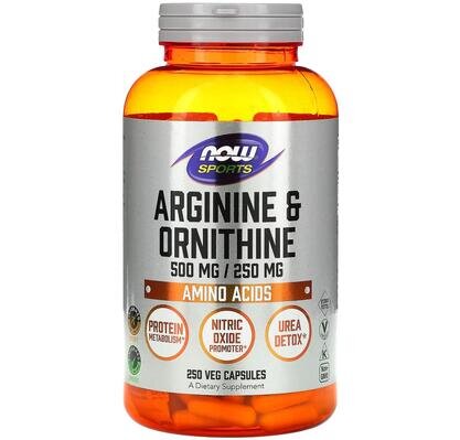 Аргінін та орнітін NOW Sports Arginine & Ornithine 500 мг/250 мг вег. капсули №250