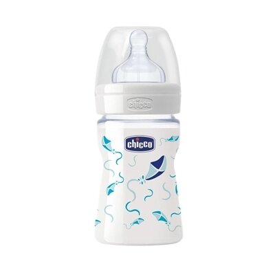 Пляшка скляна Chicco Well-Being з соскою силіконовою, нормальний потік, 150 мл