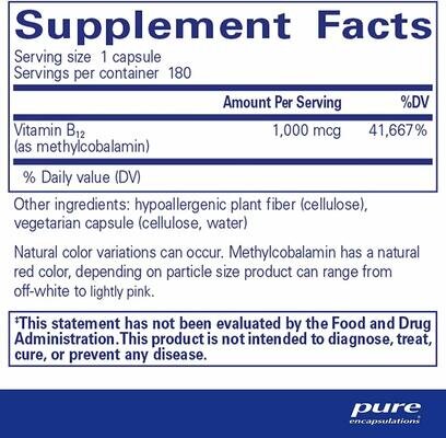 Вітамін В12 (метилкобаламін) Pure Encapsulations Methylcobalamin 1000 мкг, 60 капсул