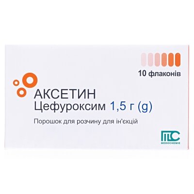 Аксетин порошок для р-ну д/ін. по 1.5 г №10 у флак.