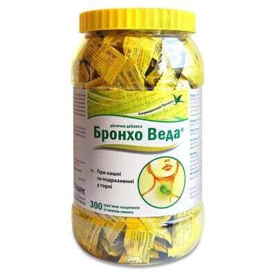 Бронхо Веда Льодяники зі смаком лимону №300 у бан. в упак. інд.