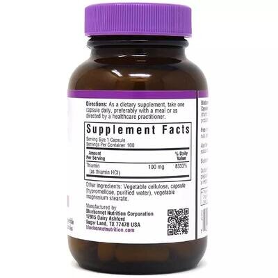 Вітамін B1 100 мг Bluebonnet Nutrition, 100 капсул