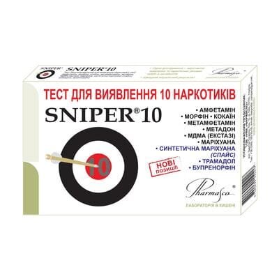 Тест-касета Sniper 10 для одночасного визначення 10 видів наркотиків у сечі, 1 штука