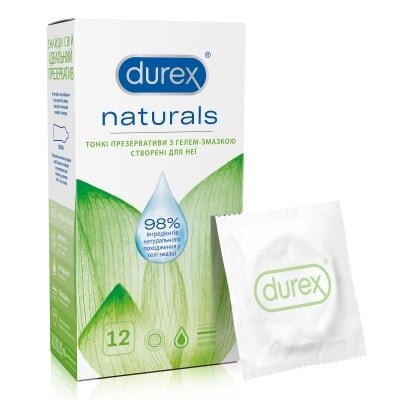 Презервативи латексні Durex Naturals тонкі з гелем-змазкою, 12 штук