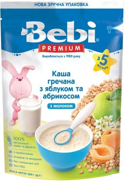 Каша молочна Bebi Premium Гречана з курагою і яблуком, з 5 місяців, 200 г
