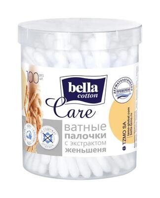 Ватні палички Bella Cotton Care з екстрактом женьшеню пластикова кругла упаковка, 100 шт