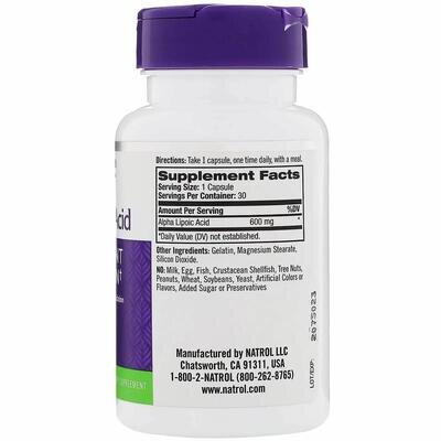 Альфа-ліпоєва кислота Natrol Alpha Lipoic Acid 600 мг, 30 капсул