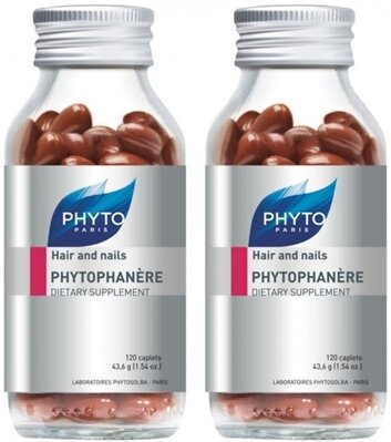 Дієтична добавка Phyto Phytophanеre Hair/Nails для нігтів та волосся, 2 флакони по 120 капсул