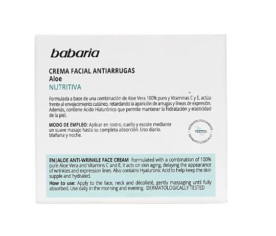 Крем для обличчя Babaria Aloe проти зморшок з алое вера, 50 мл