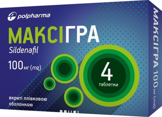 Максігра таблетки, в/плів. обол. по 100 мг №4