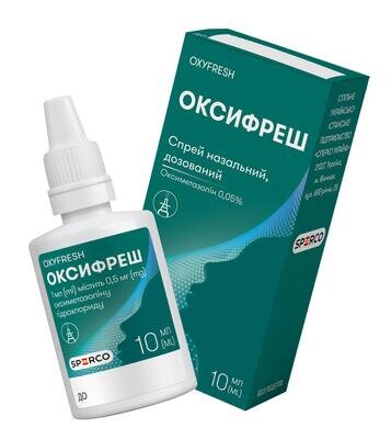 Оксифреш спрей наз. 0.5 мг/мл по 10 мл у конт. поліет.