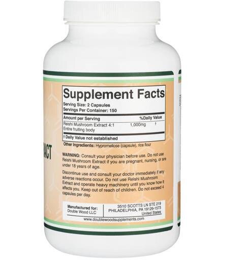 Гриба Рейші екстракт Double Wood Reishi Mushroom Extract 1000 мг, 300 капсул