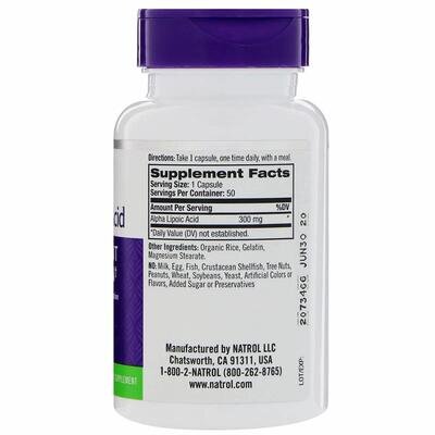 Альфа-ліпоєва кислота Natrol Alpha Lipoic Acid 300 мг, 50 капсул