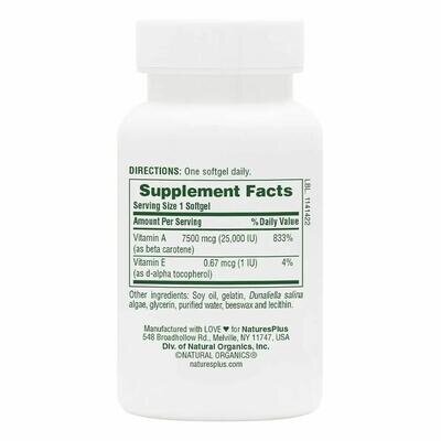 Бета-каротин Nature's Plus Natural Beta Carotene 25000 МО (7500 мкг), 90 капсул