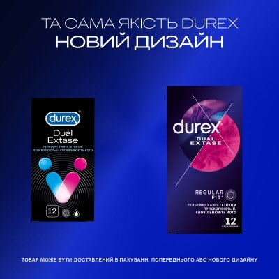 Презервативи латексні Durex Dual Extase рельєфні з анестетиком, 12 штук