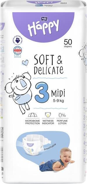 Підгузки Bella Baby Happy Soft & Delicate Midi, розмір 3, 5-9 кг, 50 шт