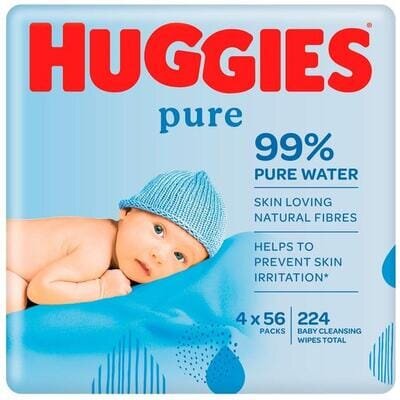 Серветки вологі Huggies Pure дитячі, для новонароджених, 224 шт (4 x 56 шт)
