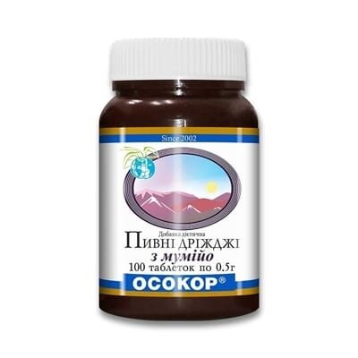 Дріжджі пивні Осокор з мумійо таблетки по 0,5 г №100