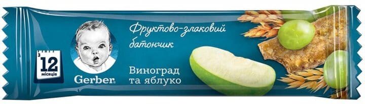 Батончик Gerber фруктово-злаковий з виноградом і яблуком, 25 г