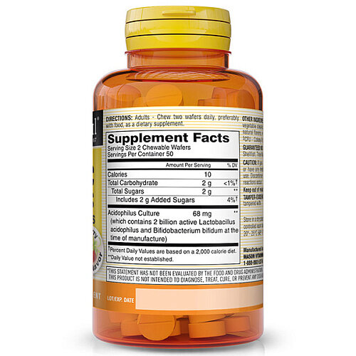 Пробіотики Mason Natural Chewable Probiotic Acidophilus With Bifidus 2 Billion полуниця, 100 таблеток
