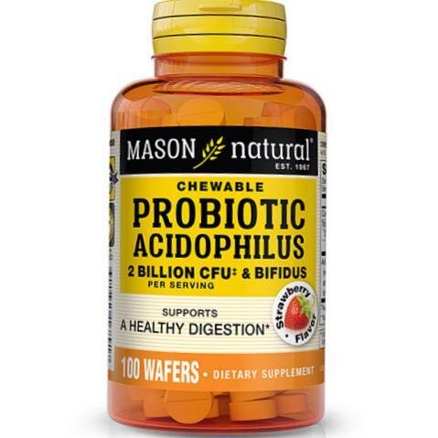 Пробіотики Mason Natural Chewable Probiotic Acidophilus With Bifidus 2 Billion полуниця, 100 таблеток