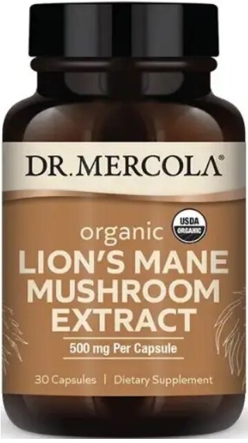 Гриб левова грива Dr. Mercola Organic Lion's Mane Mushroom Extract 500 мг, 30 капсул